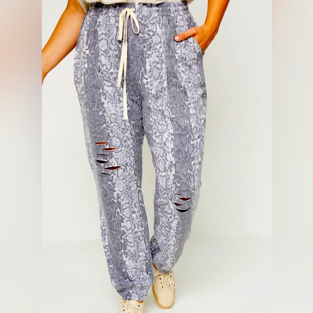 Distressed Snake Print Joggers (PLUS)